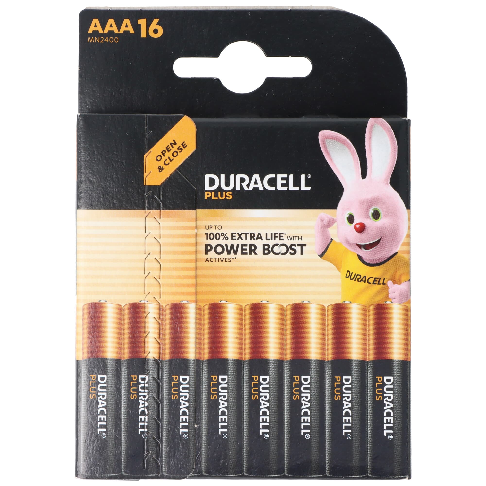 Piles micro AAA Duracell Plus Power Boost MN2400, blister de 16